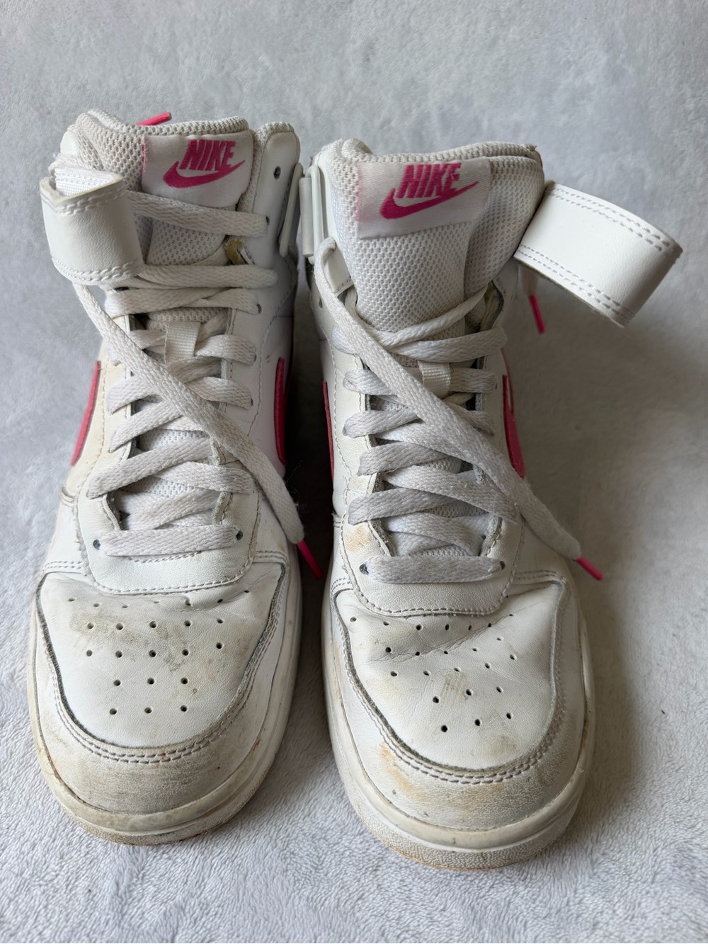 Nike Kids White and Pink High-Top Sneakers with Strap